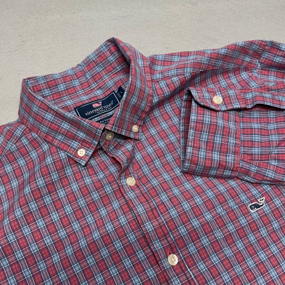 Vineyard Vines Classic Fit Tucker Shirt Large Red Blue Plaid Button Down Cotton